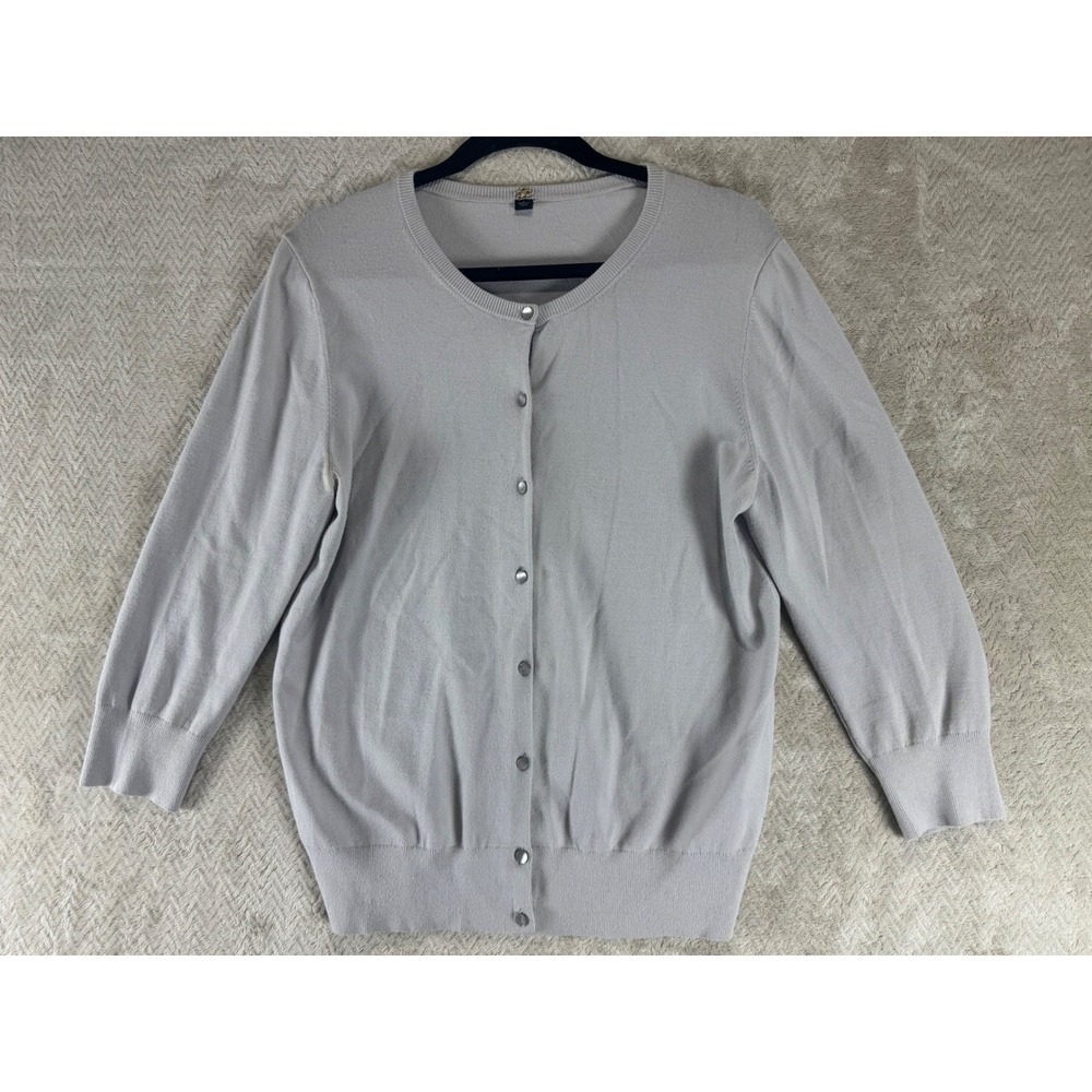 Ann Taylor Womens Gray 3/4 Sleeve Button Front Cardigan Sweater Size L